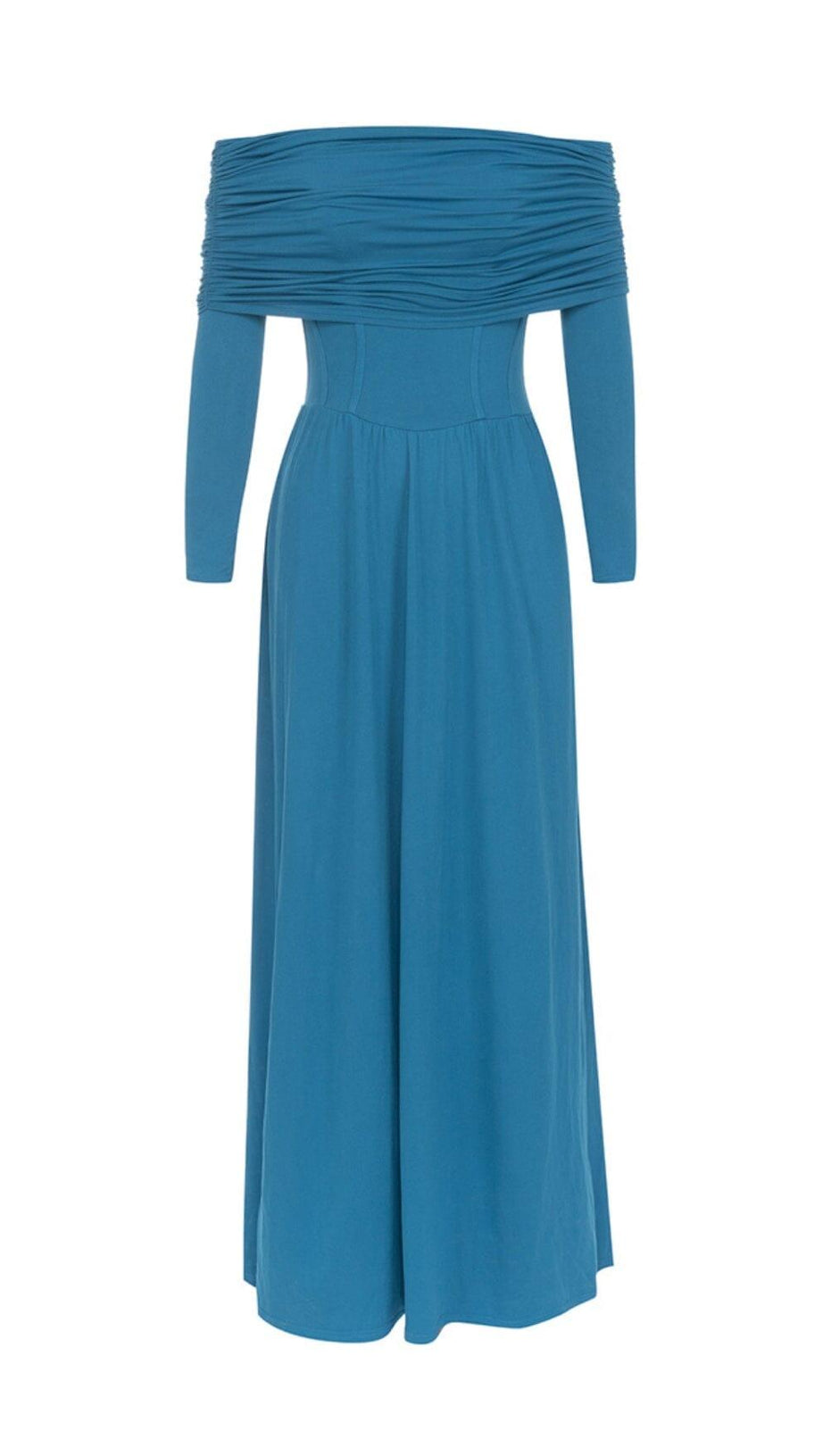 BLUE STRAPLESS LONG SLEEVE MAXI DRESS