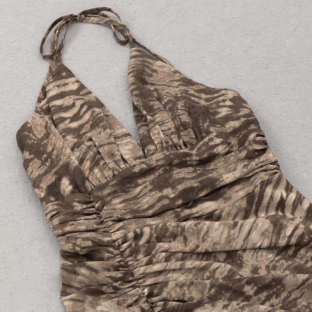 AIIZIE HALTER MAXI PRINT DRESS IN BROWN - product image