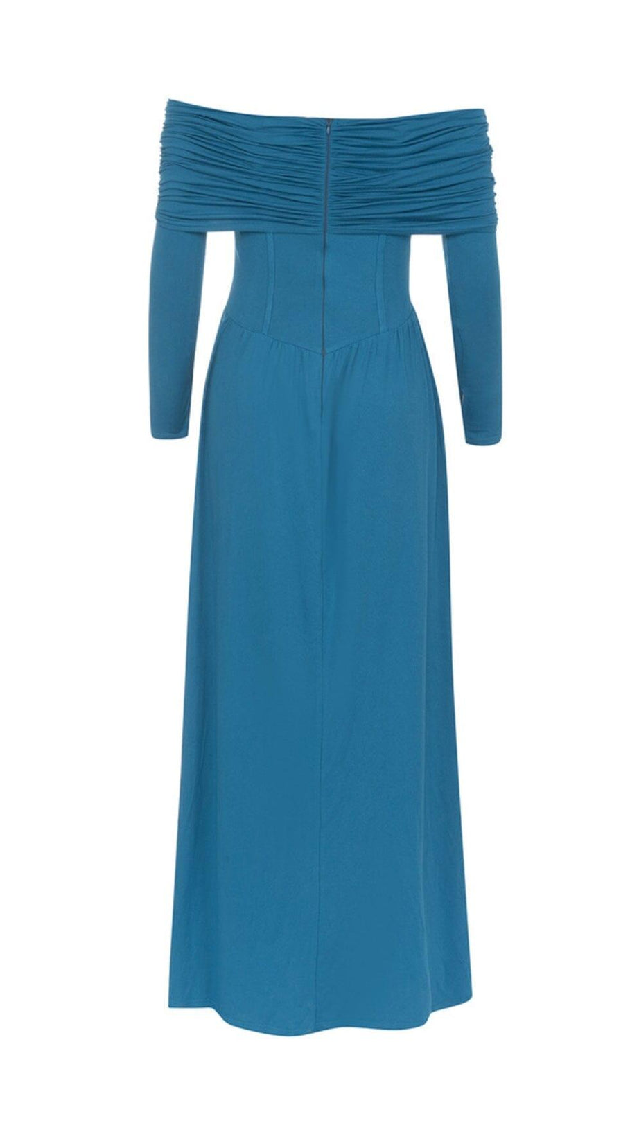 BLUE STRAPLESS LONG SLEEVE MAXI DRESS