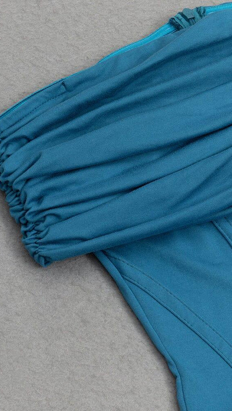 BLUE STRAPLESS LONG SLEEVE MAXI DRESS