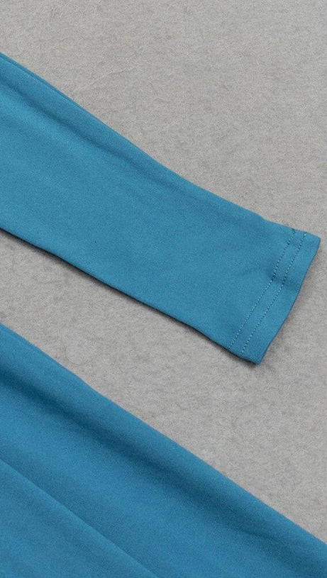 BLUE STRAPLESS LONG SLEEVE MAXI DRESS