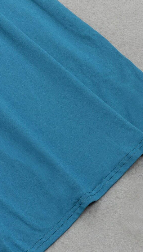 BLUE STRAPLESS LONG SLEEVE MAXI DRESS