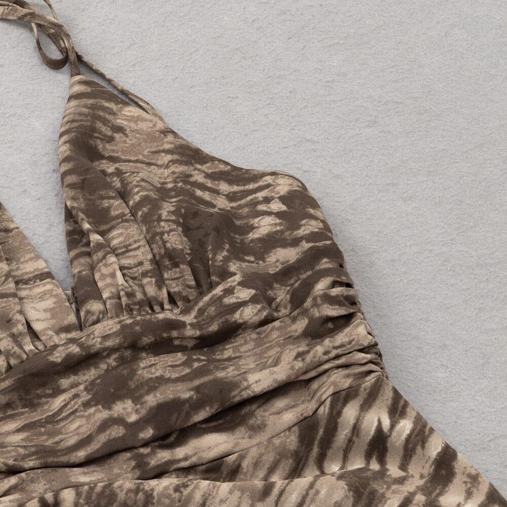 AIIZIE HALTER MAXI PRINT DRESS IN BROWN - product image