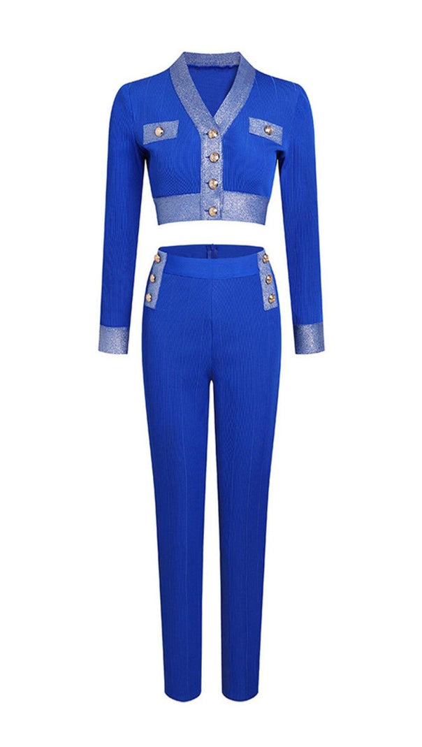 AIIZIE V-NECK BANDAGE TWO-PIECE SUITS IN BLUE - product image