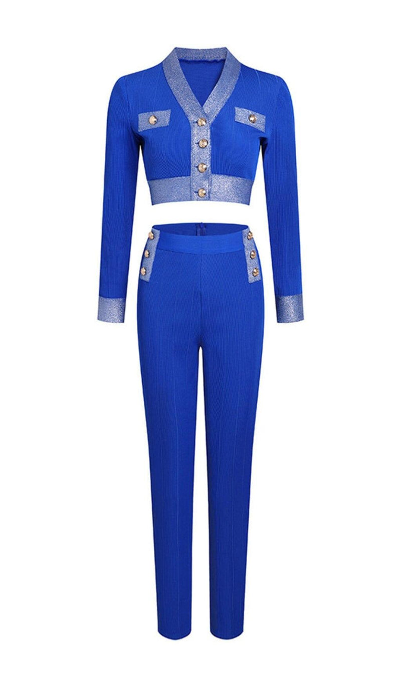 V-NECK BANDAGE TWO-PIECE SUITS IN BLUE