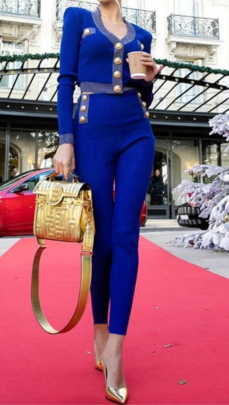 V-NECK BANDAGE TWO-PIECE SUITS IN BLUE