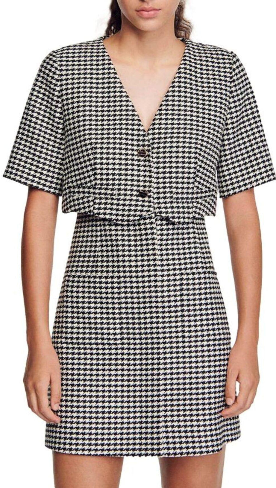 CHARLOTTE LAYERED HOUNDSTOOTH TWEED DRESS