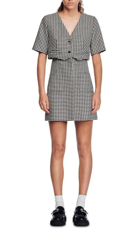 CHARLOTTE LAYERED HOUNDSTOOTH TWEED DRESS