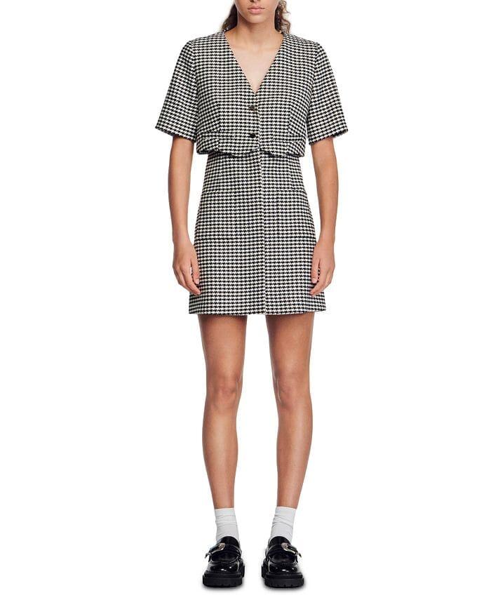 CHARLOTTE LAYERED HOUNDSTOOTH TWEED DRESS