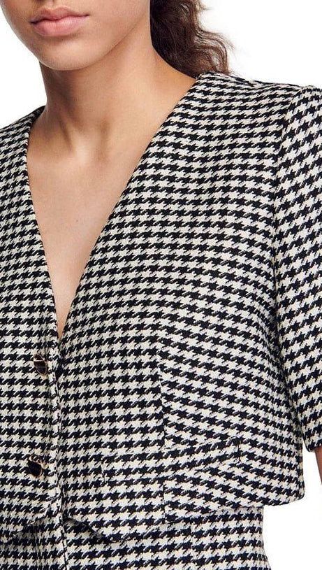 CHARLOTTE LAYERED HOUNDSTOOTH TWEED DRESS