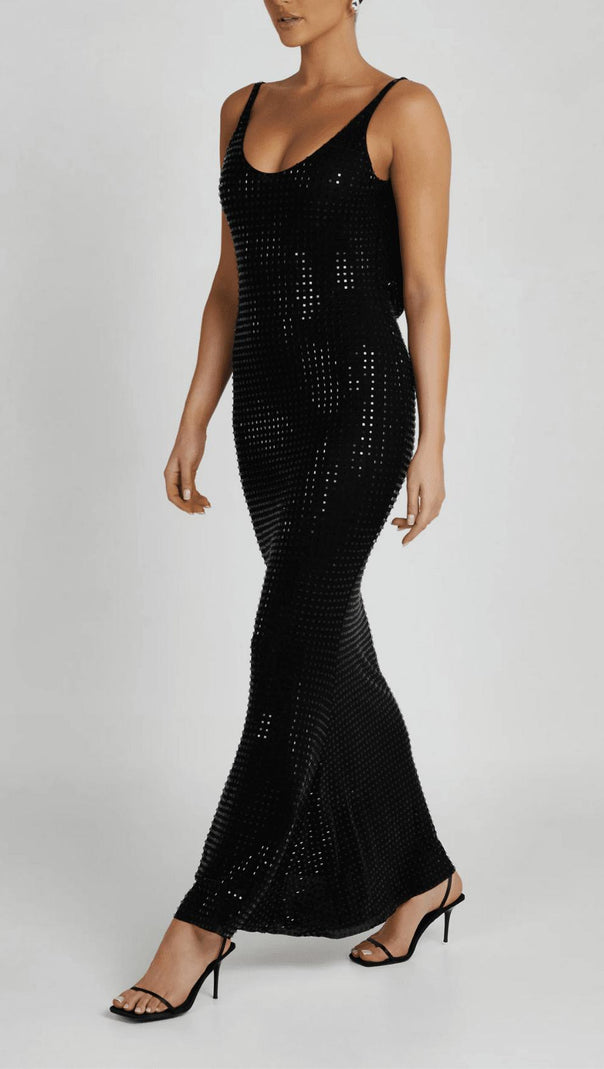 AIIZIE CHESSIE BLACK SEQUIN MAXI DRESS - product image