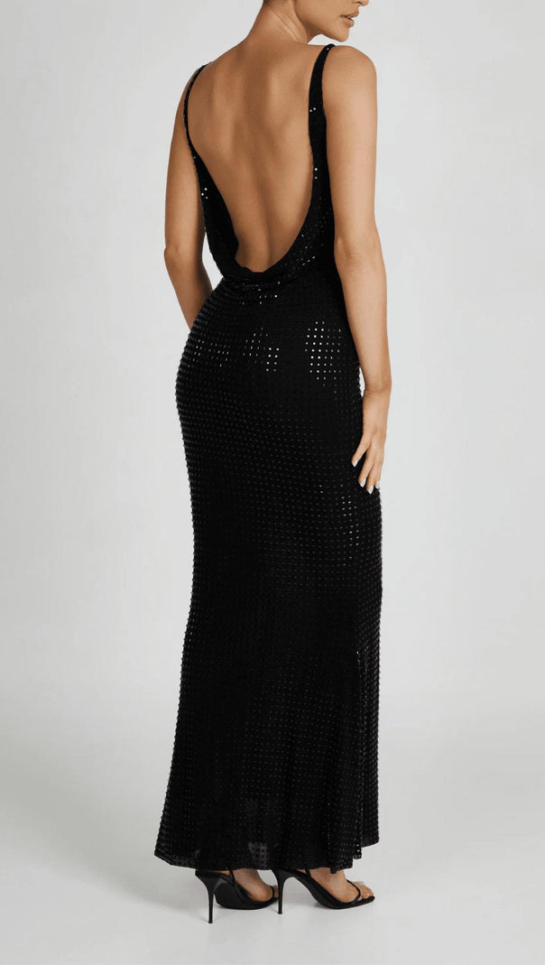 AIIZIE CHESSIE BLACK SEQUIN MAXI DRESS - product image