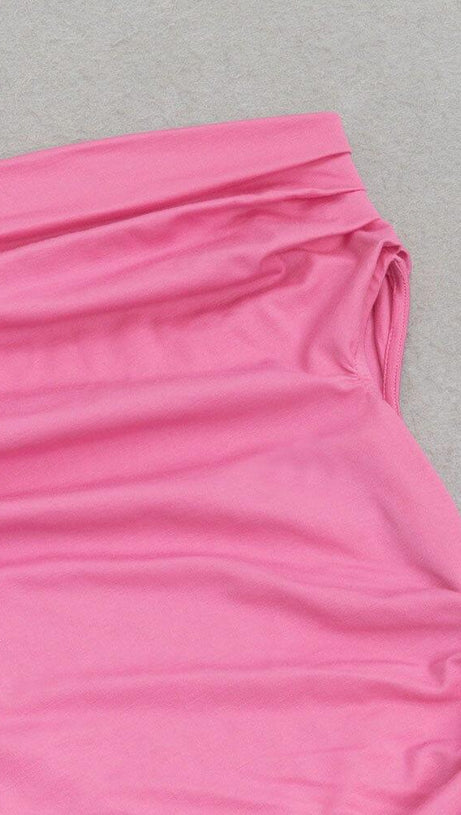 RUCHED SPLIT THIGH DRESS IN PINK