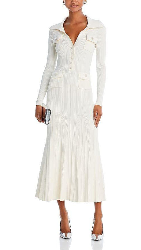 COLLARED KNIT MIDI DRESS