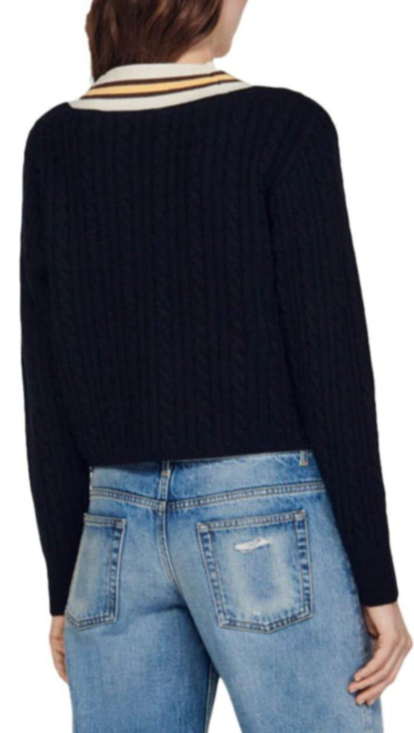 AIIZIE CONTRAST STRIPE CABLE KNIT SWEATER - product image