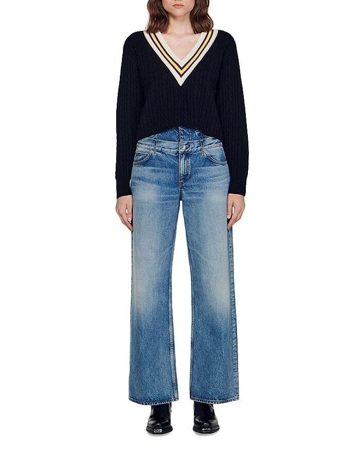 AIIZIE CONTRAST STRIPE CABLE KNIT SWEATER - product image