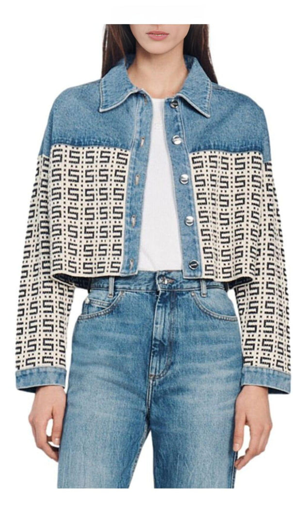 AIIZIE CORDOUE LOGO JACQUARD DENIM CROPPED JACKET - product image