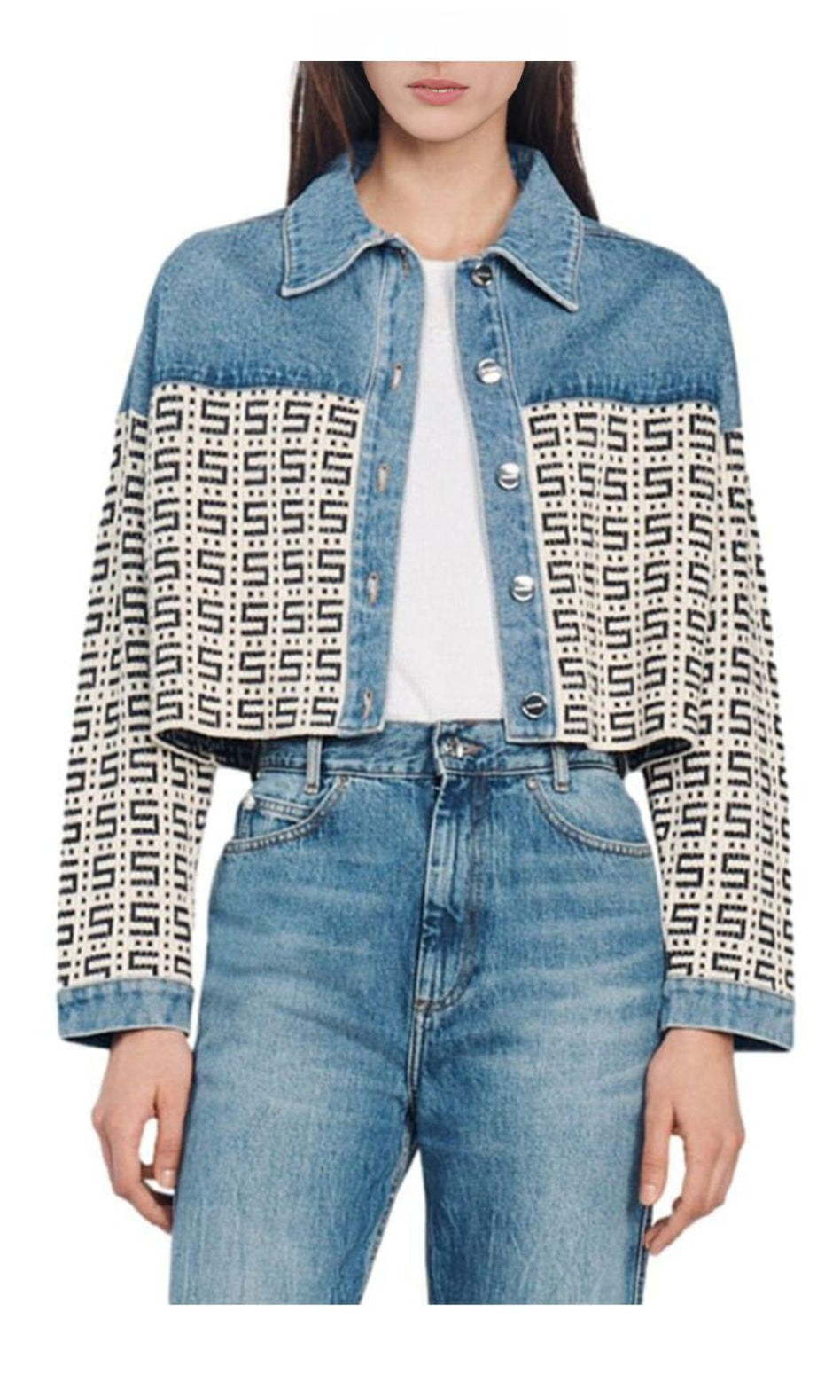 KURZE JACKE AUS CORDOUE-JACQUARD-DENIM MIT LOGO 