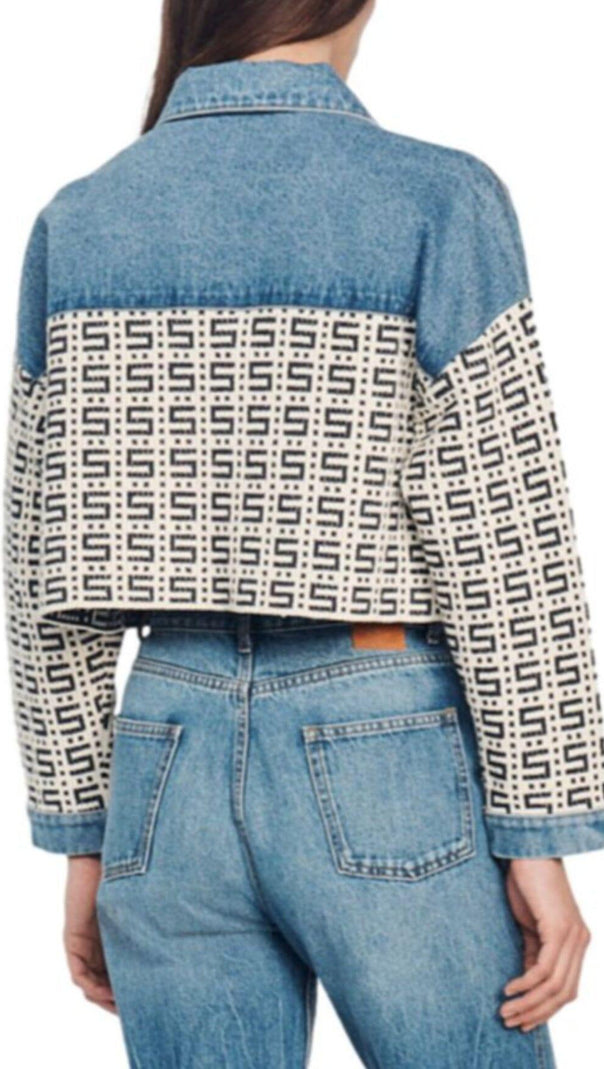 AIIZIE CORDOUE LOGO JACQUARD DENIM CROPPED JACKET - product image