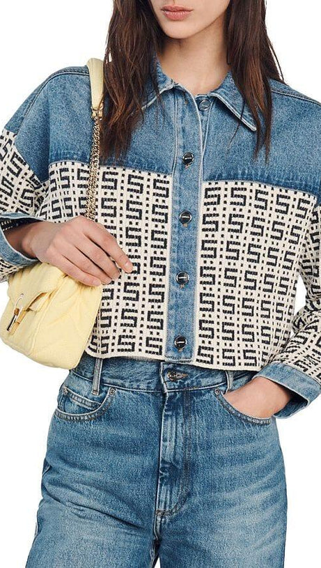 KURZE JACKE AUS CORDOUE-JACQUARD-DENIM MIT LOGO 