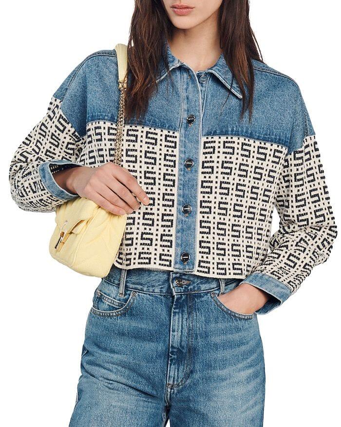 AIIZIE CORDOUE LOGO JACQUARD DENIM CROPPED JACKET - product image