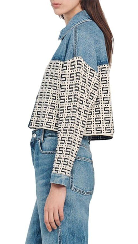 KURZE JACKE AUS CORDOUE-JACQUARD-DENIM MIT LOGO 