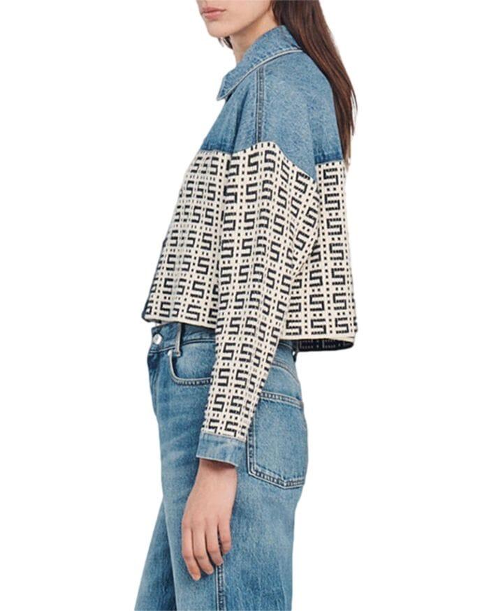 AIIZIE CORDOUE LOGO JACQUARD DENIM CROPPED JACKET - product image
