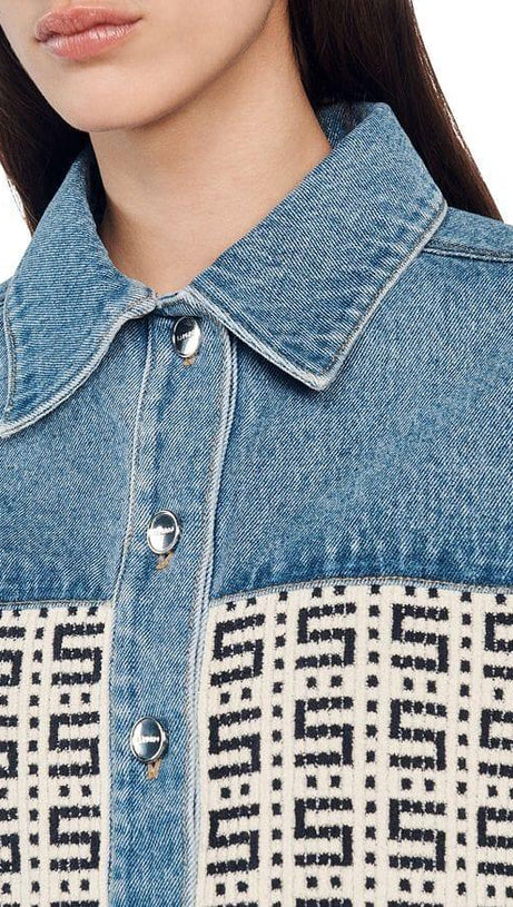 KURZE JACKE AUS CORDOUE-JACQUARD-DENIM MIT LOGO 