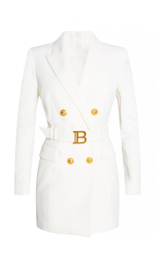 AIIZIE CREAM BELT METAL BUTTON MINI DRESS - product image