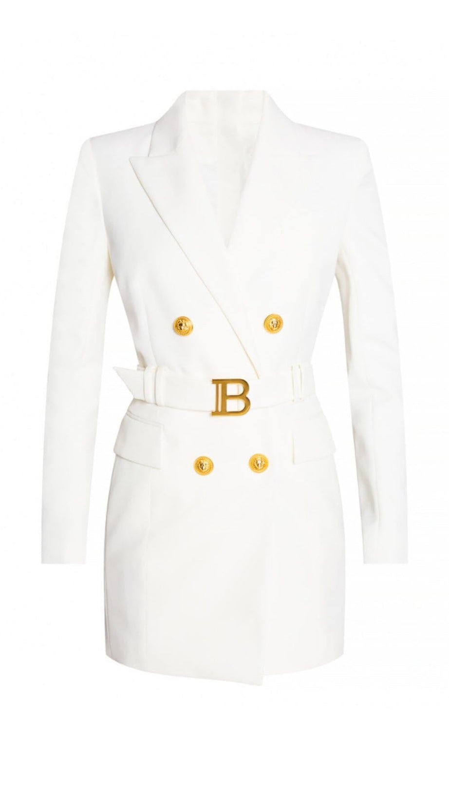 CREAM BELT METAL BUTTON MINI DRESS