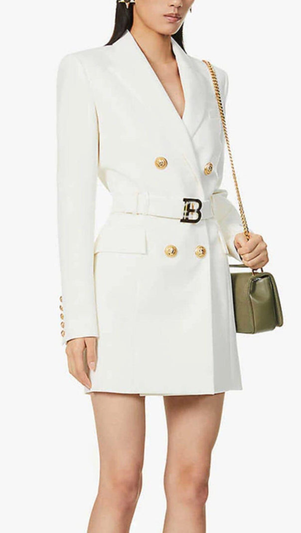 AIIZIE CREAM BELT METAL BUTTON MINI DRESS - product image