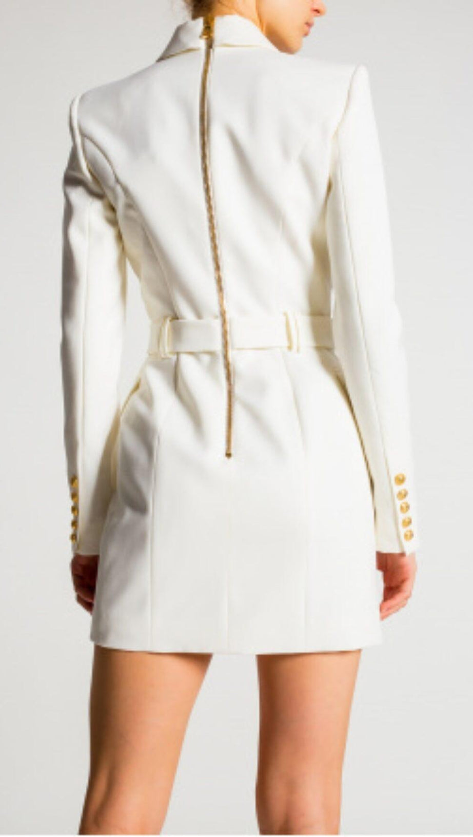 CREAM BELT METAL BUTTON MINI DRESS