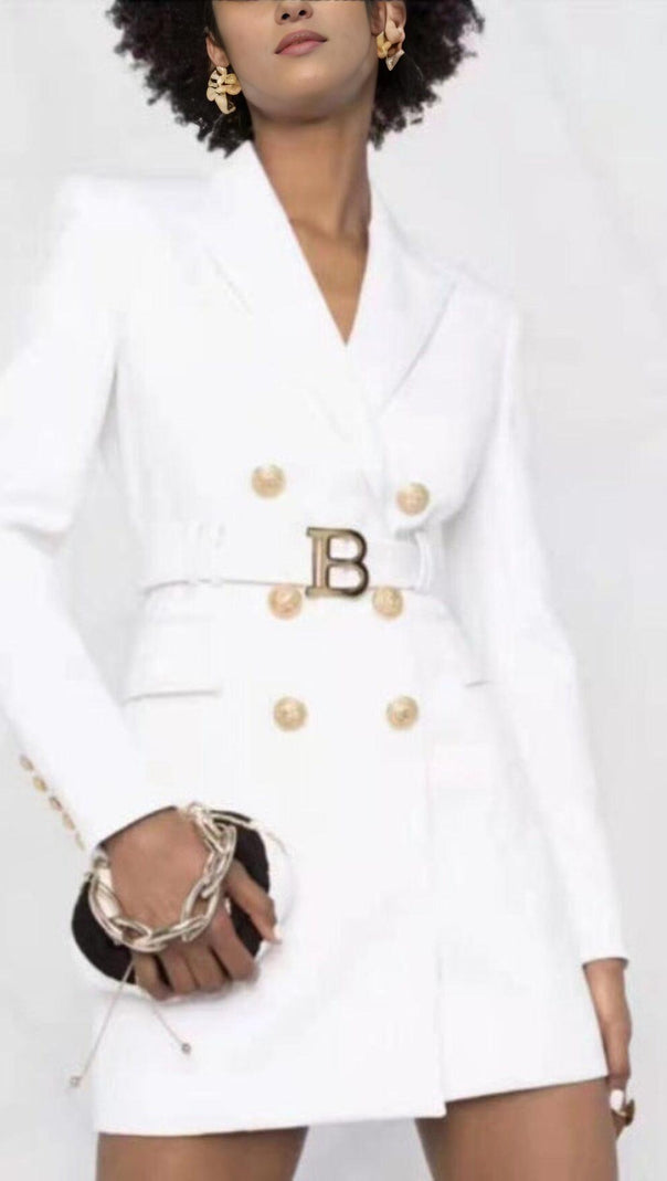 AIIZIE CREAM BELT METAL BUTTON MINI DRESS - product image