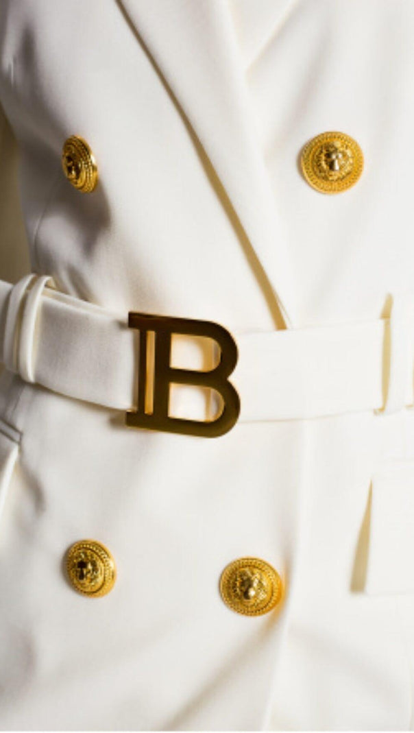 AIIZIE CREAM BELT METAL BUTTON MINI DRESS - product image