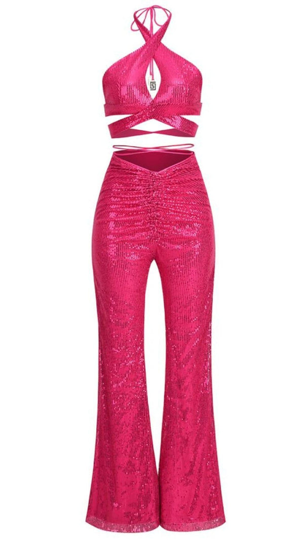 AIIZIE SEQUIN HOLLOW OUT SUIT IN PINK - product image