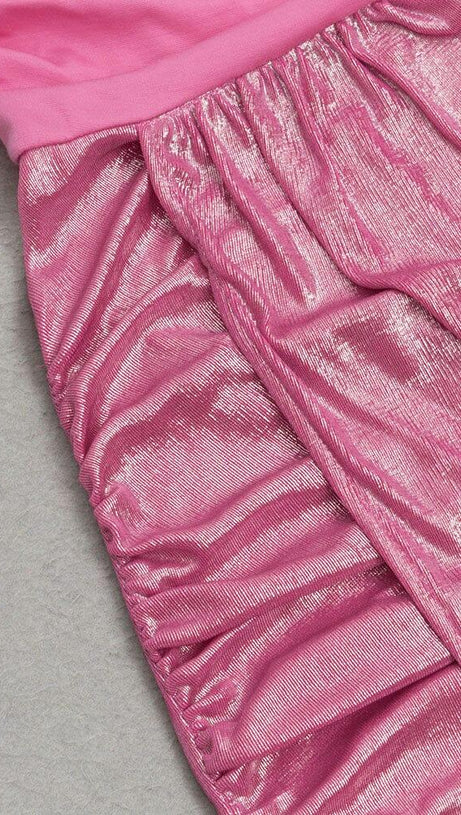 RUCHED SPLIT THIGH DRESS IN PINK