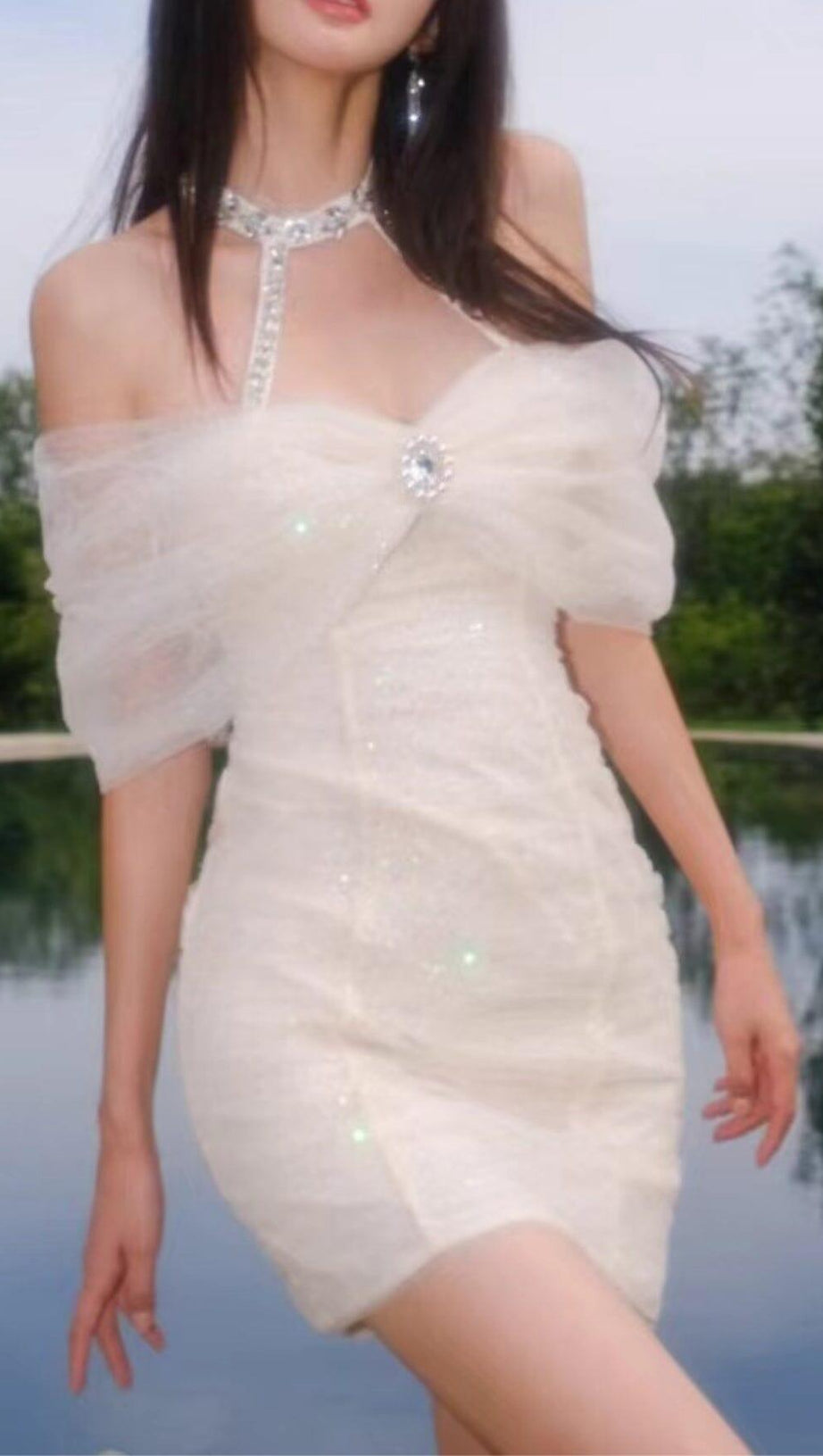 CRYSTAL SEQUIN STRAPLESS MINI DRESS