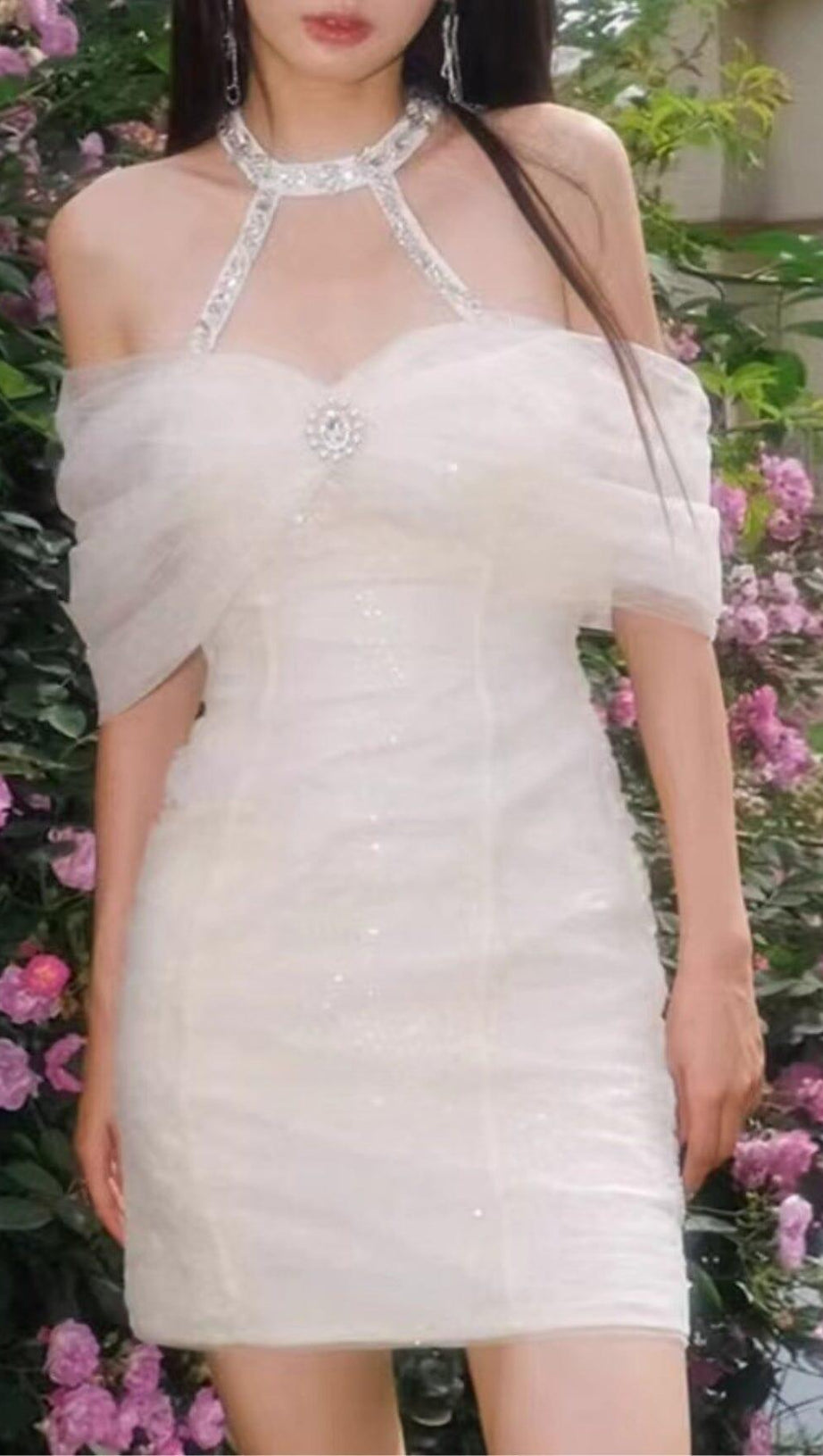 CRYSTAL SEQUIN STRAPLESS MINI DRESS