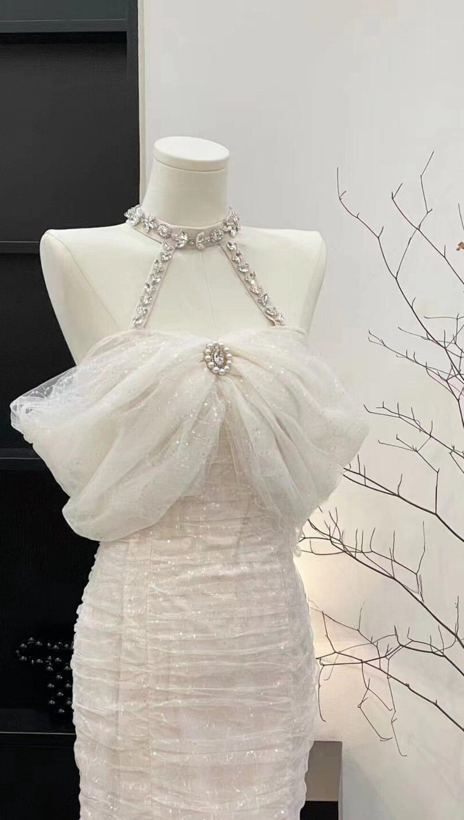 CRYSTAL SEQUIN STRAPLESS MINI DRESS