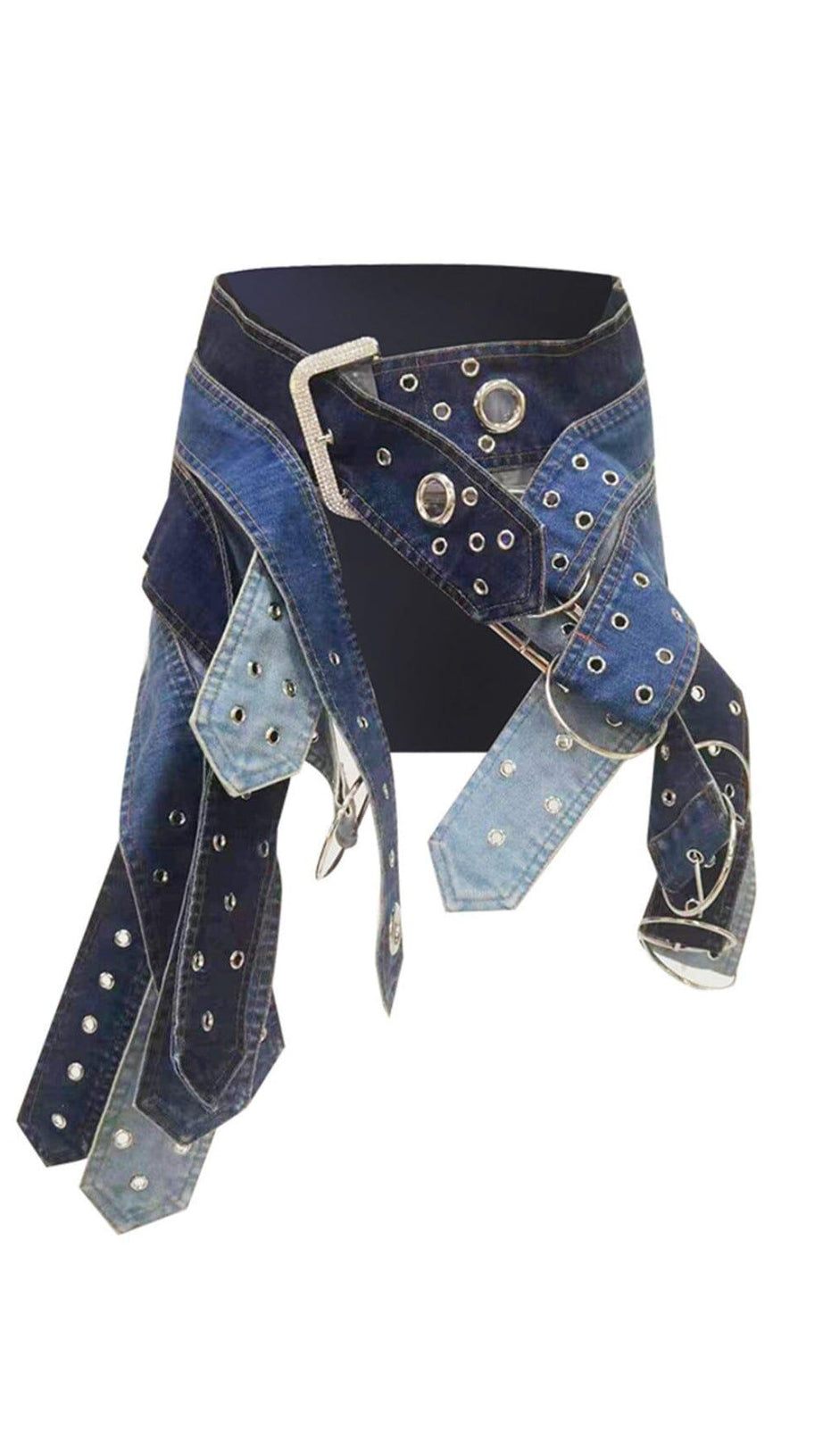 CUTOUT PATCHWORK DENIM SKIRT