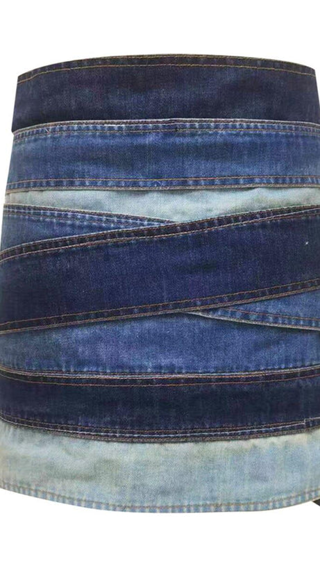 CUTOUT PATCHWORK DENIM SKIRT