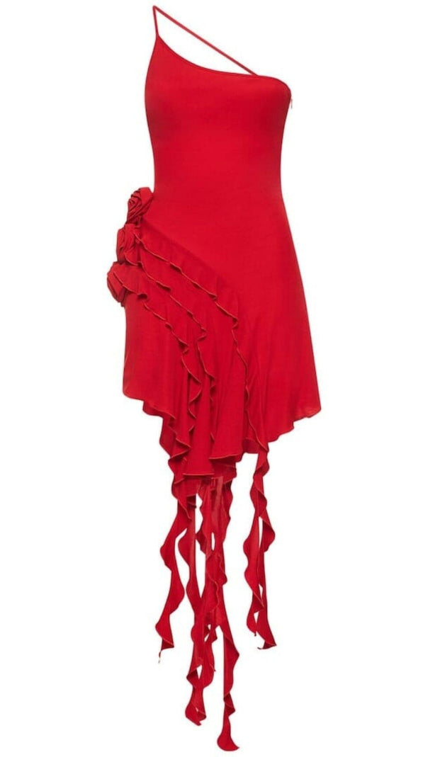 AIIZIE ROSE-DETAIL RUFFLED MINI DRESS IN RED - product image