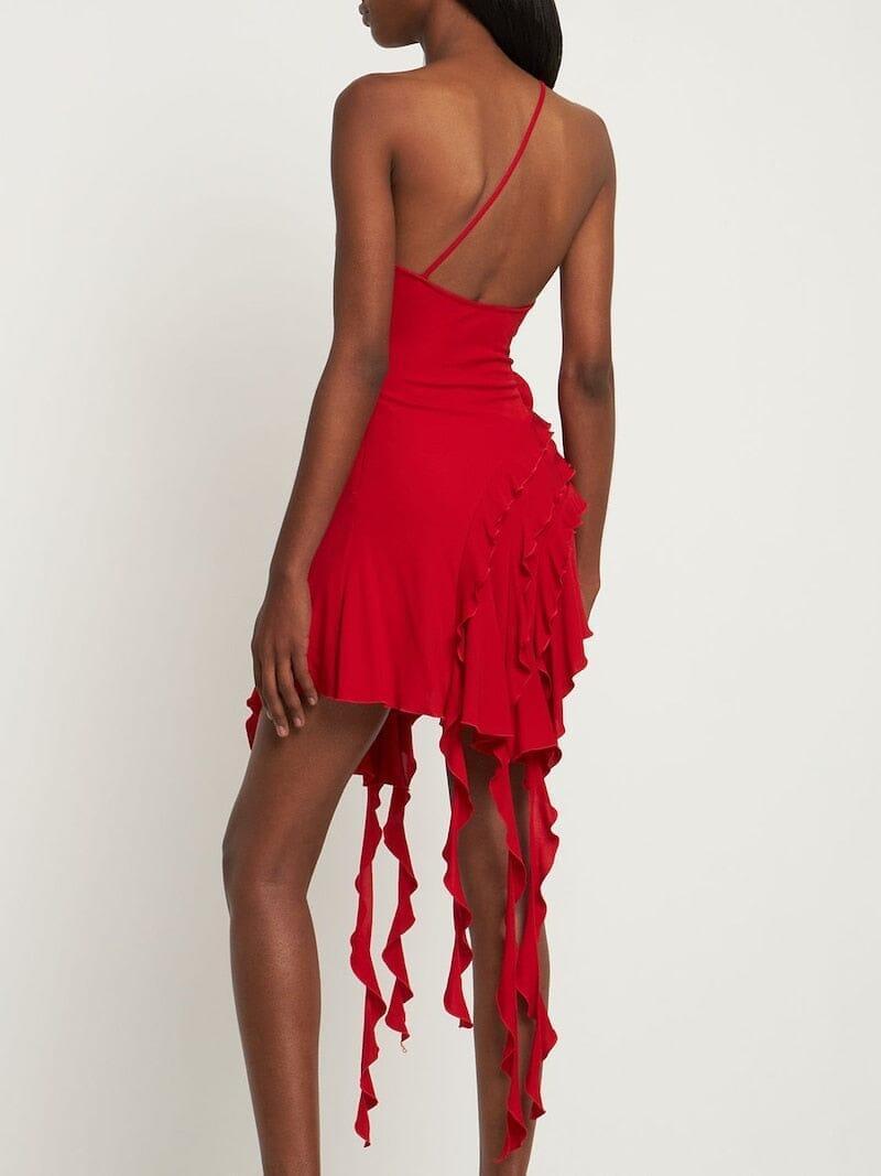 AIIZIE ROSE-DETAIL RUFFLED MINI DRESS IN RED - product image