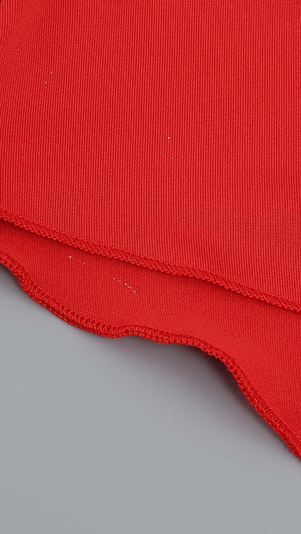 AIIZIE ROSE-DETAIL RUFFLED MINI DRESS IN RED - product image