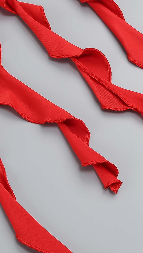 AIIZIE ROSE-DETAIL RUFFLED MINI DRESS IN RED - product image