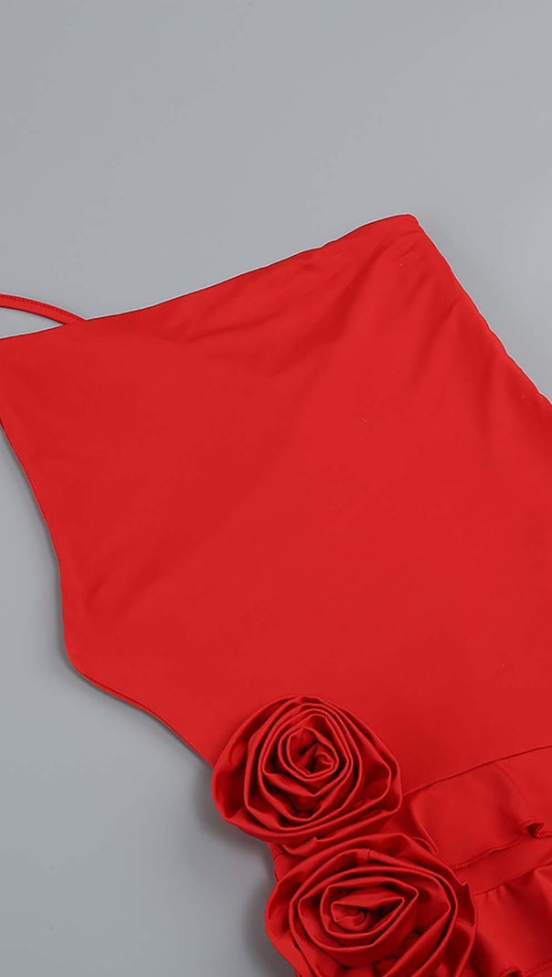 AIIZIE ROSE-DETAIL RUFFLED MINI DRESS IN RED - product image
