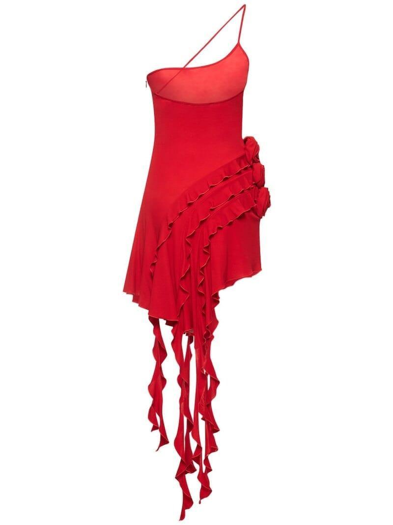 AIIZIE ROSE-DETAIL RUFFLED MINI DRESS IN RED - product image