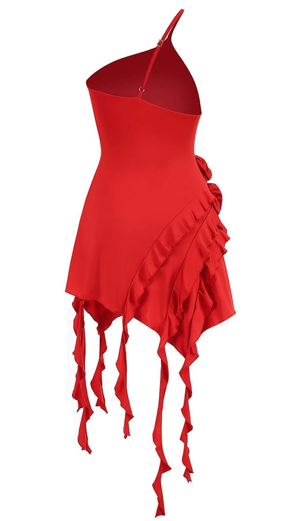 AIIZIE ROSE-DETAIL RUFFLED MINI DRESS IN RED - product image