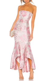 FLORAL STRAPLESS MAXI DRESS IN PINK