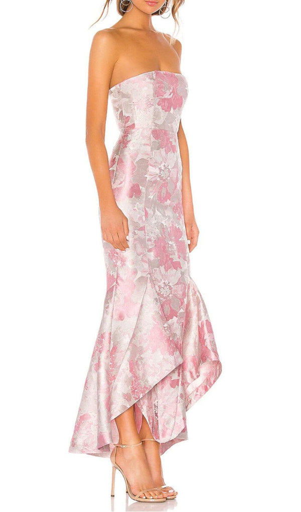 FLORAL STRAPLESS MAXI DRESS IN PINK